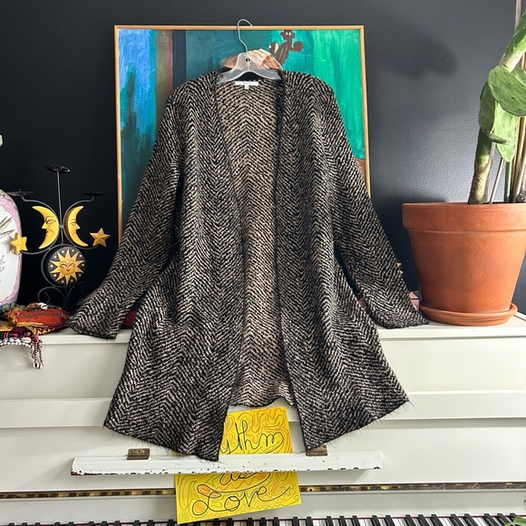 ALFRED SUNG Sweaters - ALFRED SUNG Black and Tan Cardigan Medium